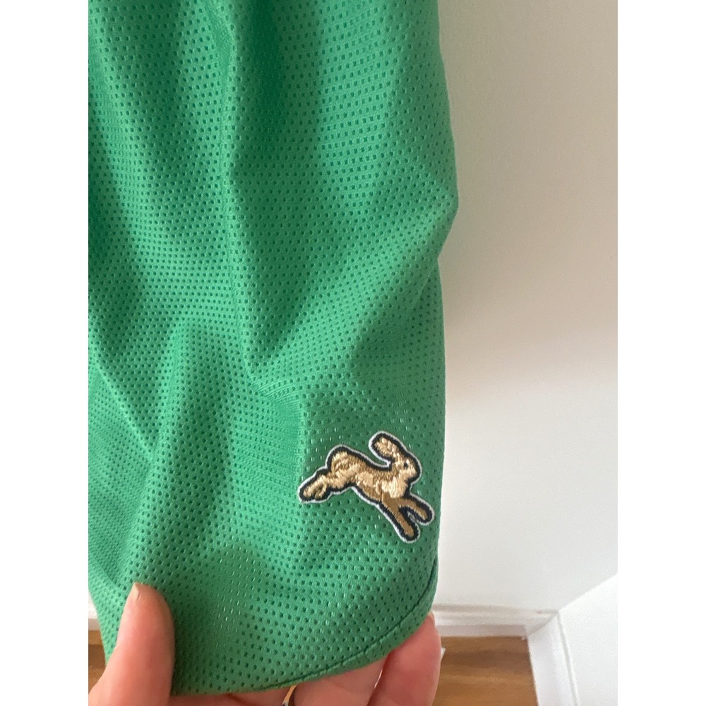 Tracksmith Mens Van Cortlandt Mesh Running Shorts Green Small Gold Hare Logo - Picture 2 of 4